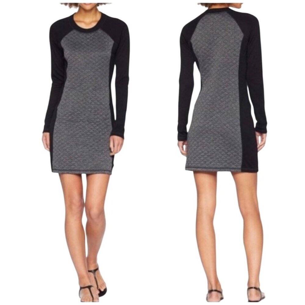 Smartwool XS Diamond Peak Quilted Dress Black Grey Long Sleeves Merino Wool